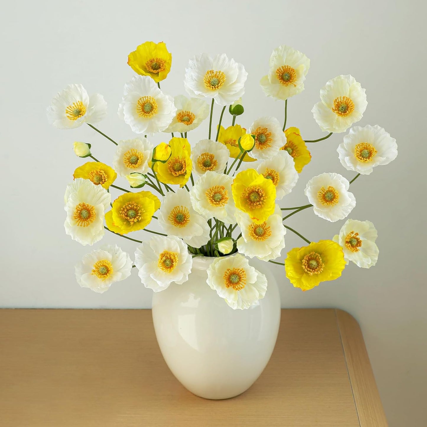 12PCS 36Heads Artificial Poppy Flowers with Stems, Silk Iceland Poppies Fake Flowers, Faux Poppy Bouquet for Wedding Table Office Party Floral Display Home Decor (Orange+Red+Champagne)