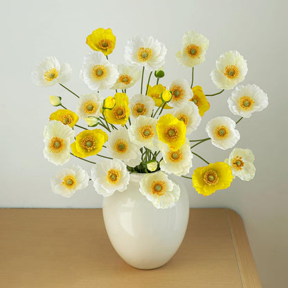12PCS 36Heads Artificial Poppy Flowers with Stems, Silk Iceland Poppies Fake Flowers, Faux Poppy Bouquet for Wedding Table Office Party Floral Display Home Decor (Orange+Red+Champagne)