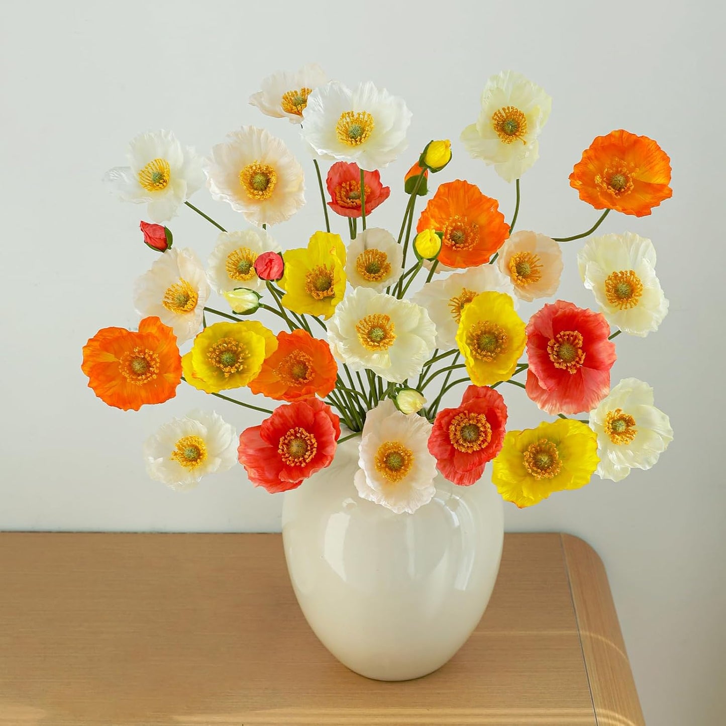 12PCS 36Heads Artificial Poppy Flowers with Stems, Silk Iceland Poppies Fake Flowers, Faux Poppy Bouquet for Wedding Table Office Party Floral Display Home Decor (Orange+Red+Champagne)