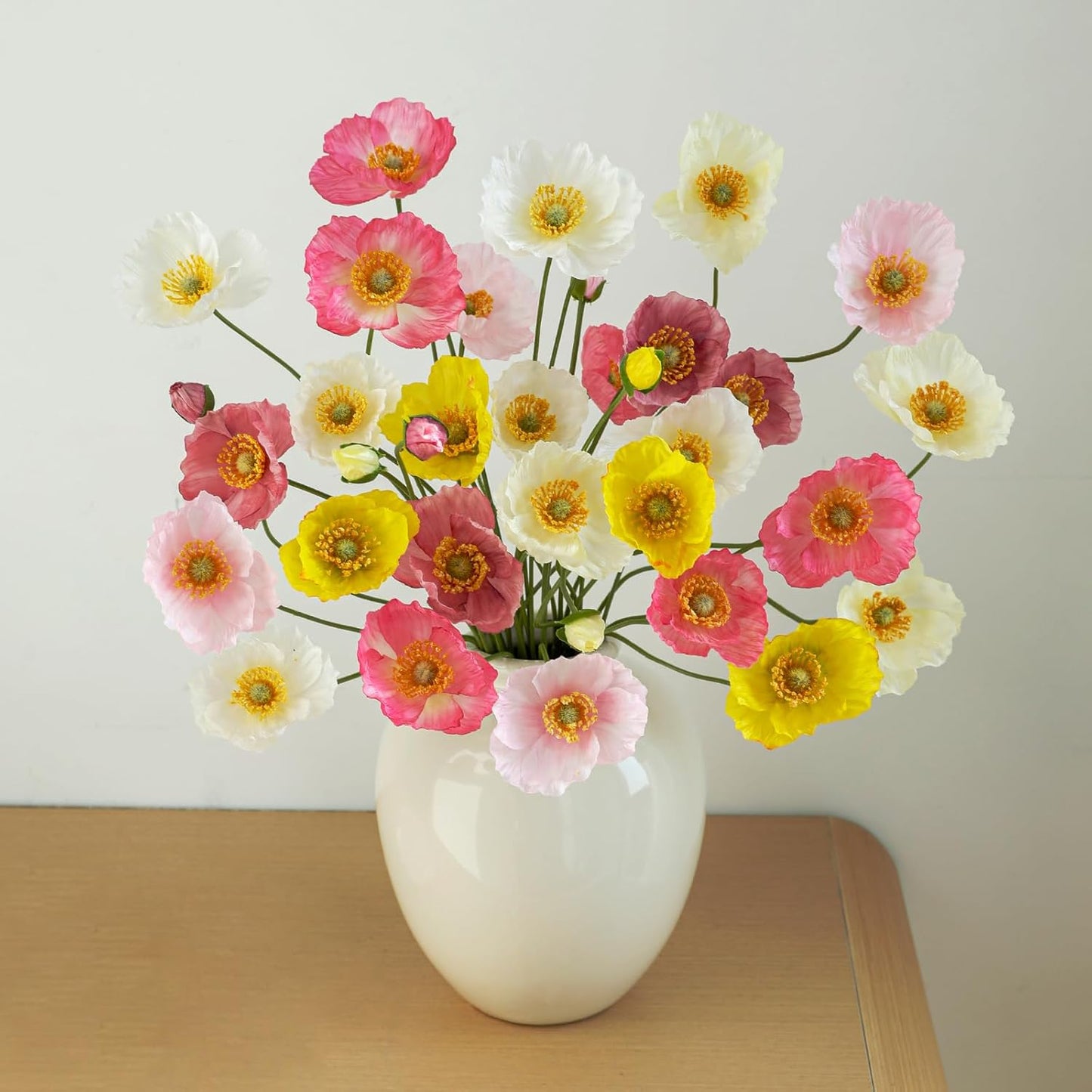 12PCS 36Heads Artificial Poppy Flowers with Stems, Silk Iceland Poppies Fake Flowers, Faux Poppy Bouquet for Wedding Table Office Party Floral Display Home Decor (Orange+Red+Champagne)