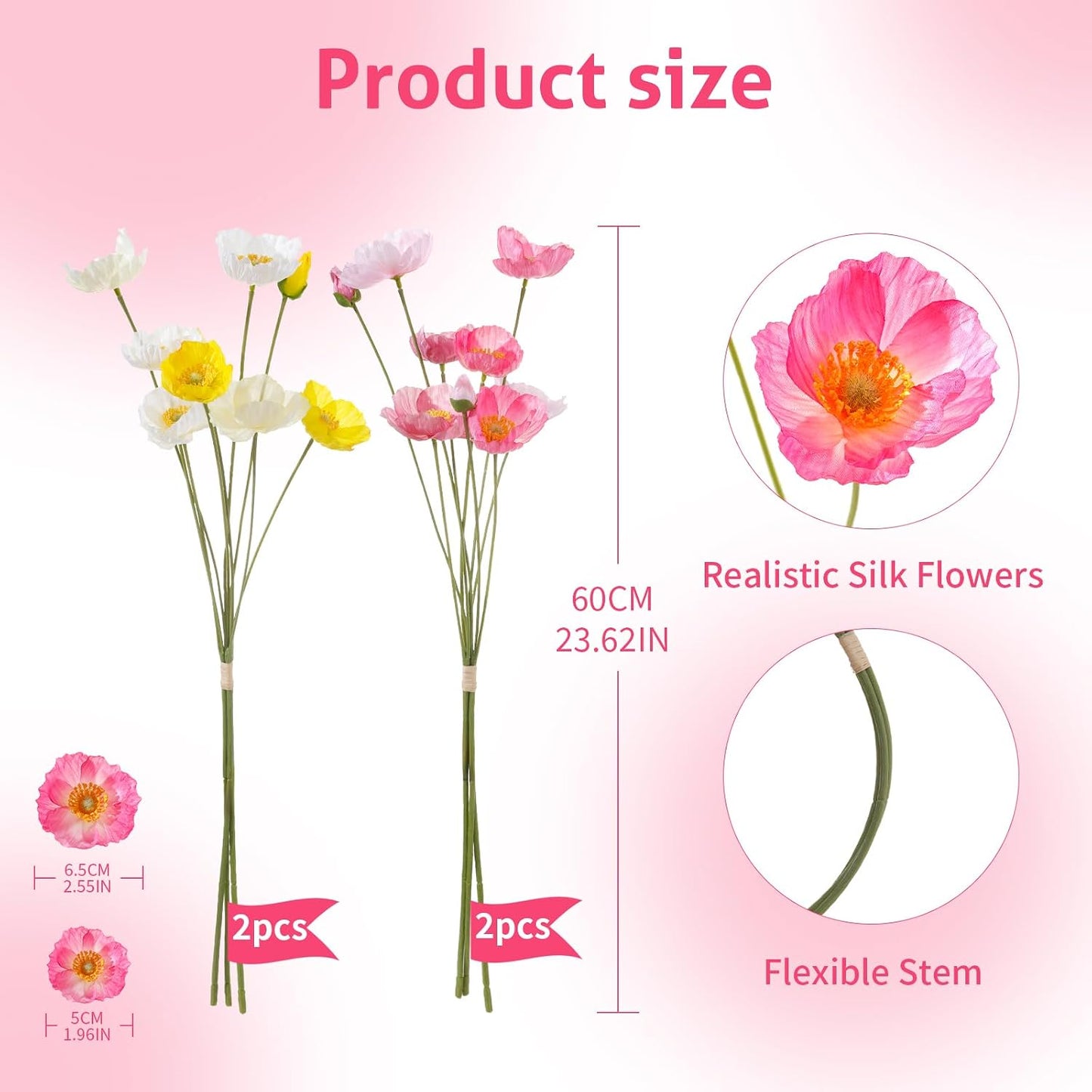 12PCS 36Heads Artificial Poppy Flowers with Stems, Silk Iceland Poppies Fake Flowers, Faux Poppy Bouquet for Wedding Table Office Party Floral Display Home Decor (Orange+Red+Champagne)