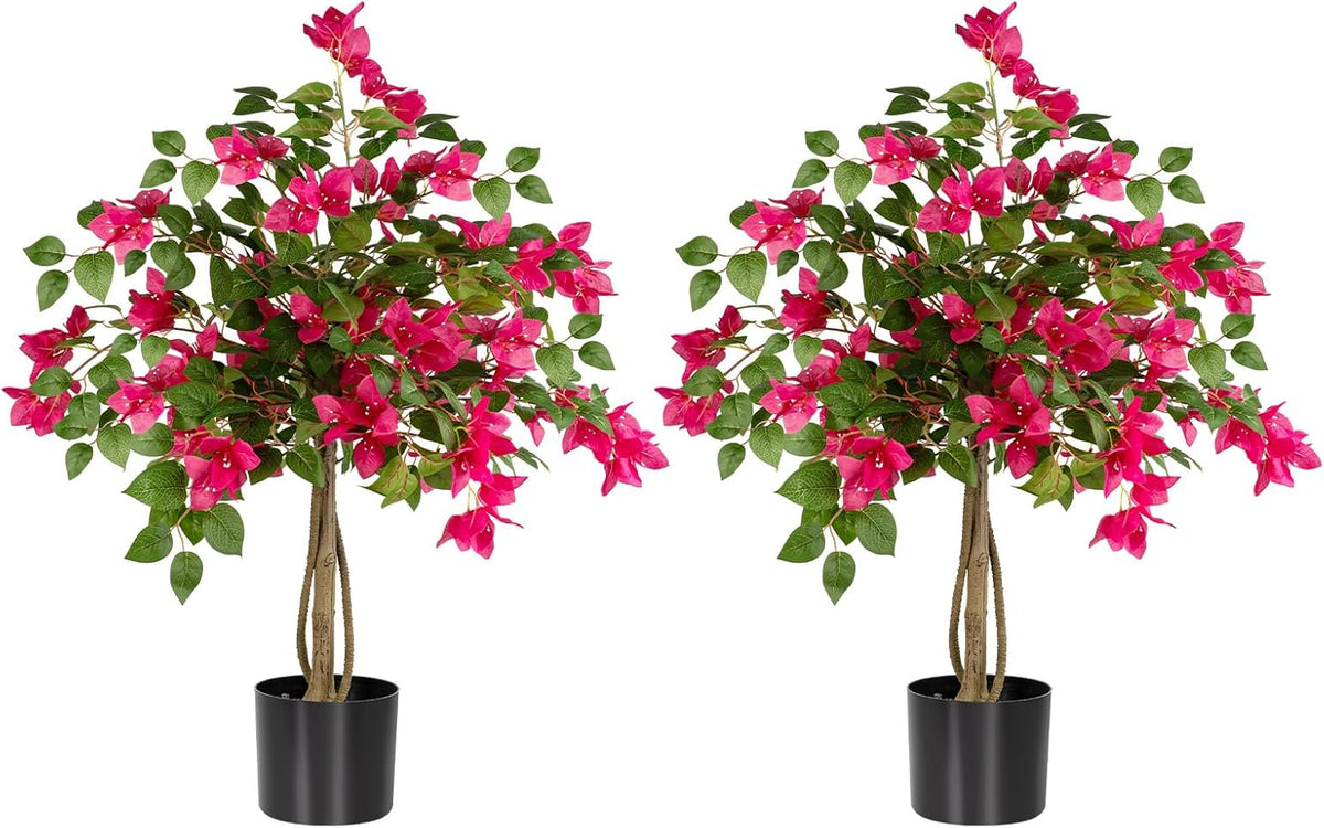 3FT Artificial Bougainvillea Tree with Lush Pink Flowers, Faux Potted Fake Plant, UV Resistant Artificial Tree for Indoor Outdoor Home Decor, Living Room, Office, Patio, Porch