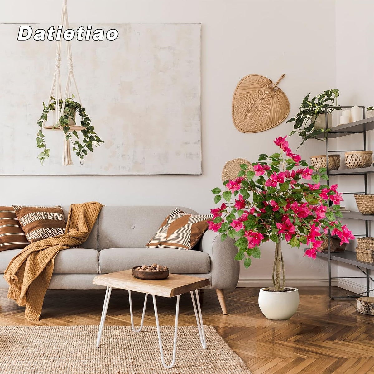 3FT Artificial Bougainvillea Tree with Lush Pink Flowers, Faux Potted Fake Plant, UV Resistant Artificial Tree for Indoor Outdoor Home Decor, Living Room, Office, Patio, Porch