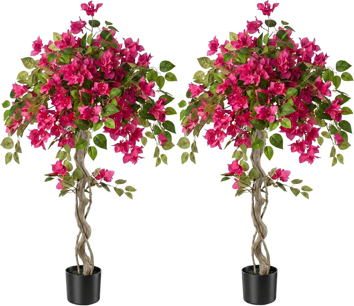 3FT Artificial Bougainvillea Tree with Lush Pink Flowers, Faux Potted Fake Plant, UV Resistant Artificial Tree for Indoor Outdoor Home Decor, Living Room, Office, Patio, Porch