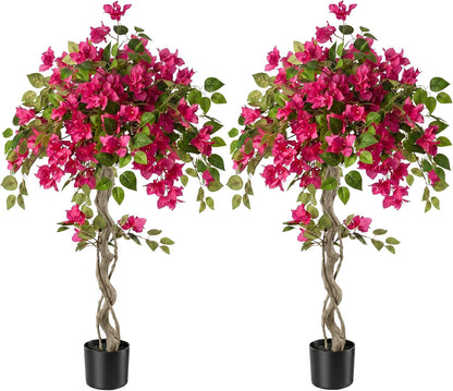 3FT Artificial Bougainvillea Tree with Lush Pink Flowers, Faux Potted Fake Plant, UV Resistant Artificial Tree for Indoor Outdoor Home Decor, Living Room, Office, Patio, Porch