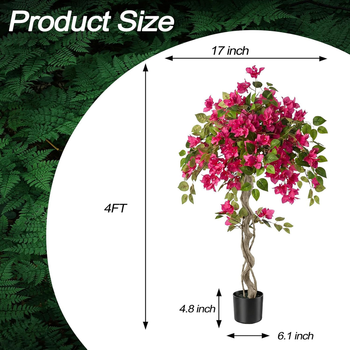 3FT Artificial Bougainvillea Tree with Lush Pink Flowers, Faux Potted Fake Plant, UV Resistant Artificial Tree for Indoor Outdoor Home Decor, Living Room, Office, Patio, Porch