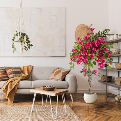 3FT Artificial Bougainvillea Tree with Lush Pink Flowers, Faux Potted Fake Plant, UV Resistant Artificial Tree for Indoor Outdoor Home Decor, Living Room, Office, Patio, Porch