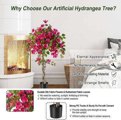 3FT Artificial Bougainvillea Tree with Lush Pink Flowers, Faux Potted Fake Plant, UV Resistant Artificial Tree for Indoor Outdoor Home Decor, Living Room, Office, Patio, Porch