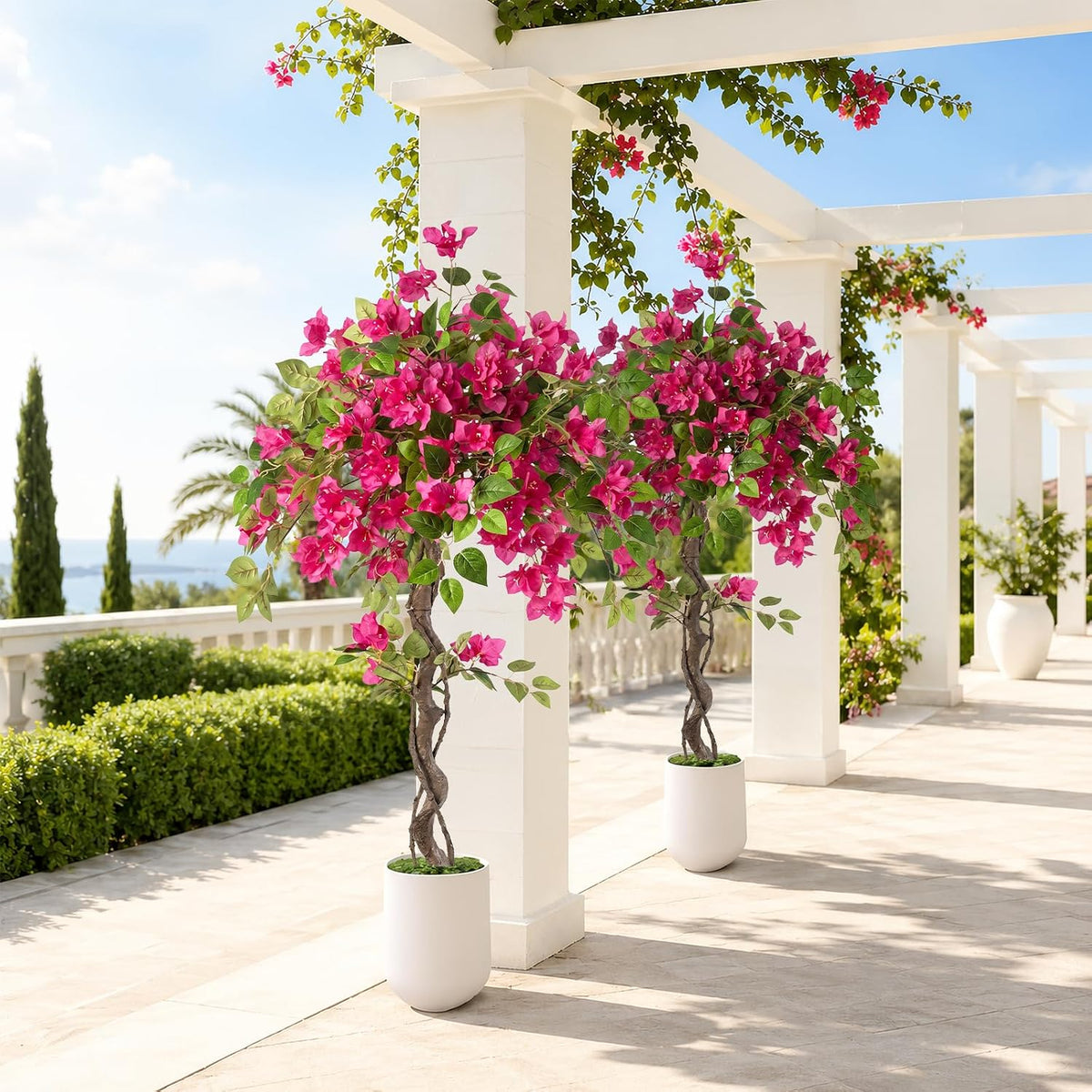 3FT Artificial Bougainvillea Tree with Lush Pink Flowers, Faux Potted Fake Plant, UV Resistant Artificial Tree for Indoor Outdoor Home Decor, Living Room, Office, Patio, Porch