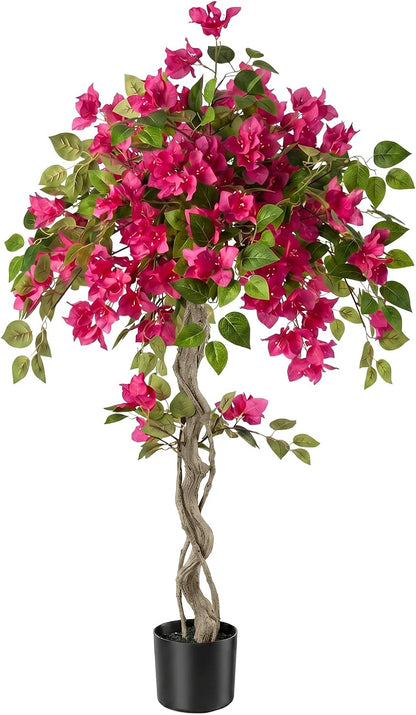 3FT Artificial Bougainvillea Tree with Lush Pink Flowers, Faux Potted Fake Plant, UV Resistant Artificial Tree for Indoor Outdoor Home Decor, Living Room, Office, Patio, Porch