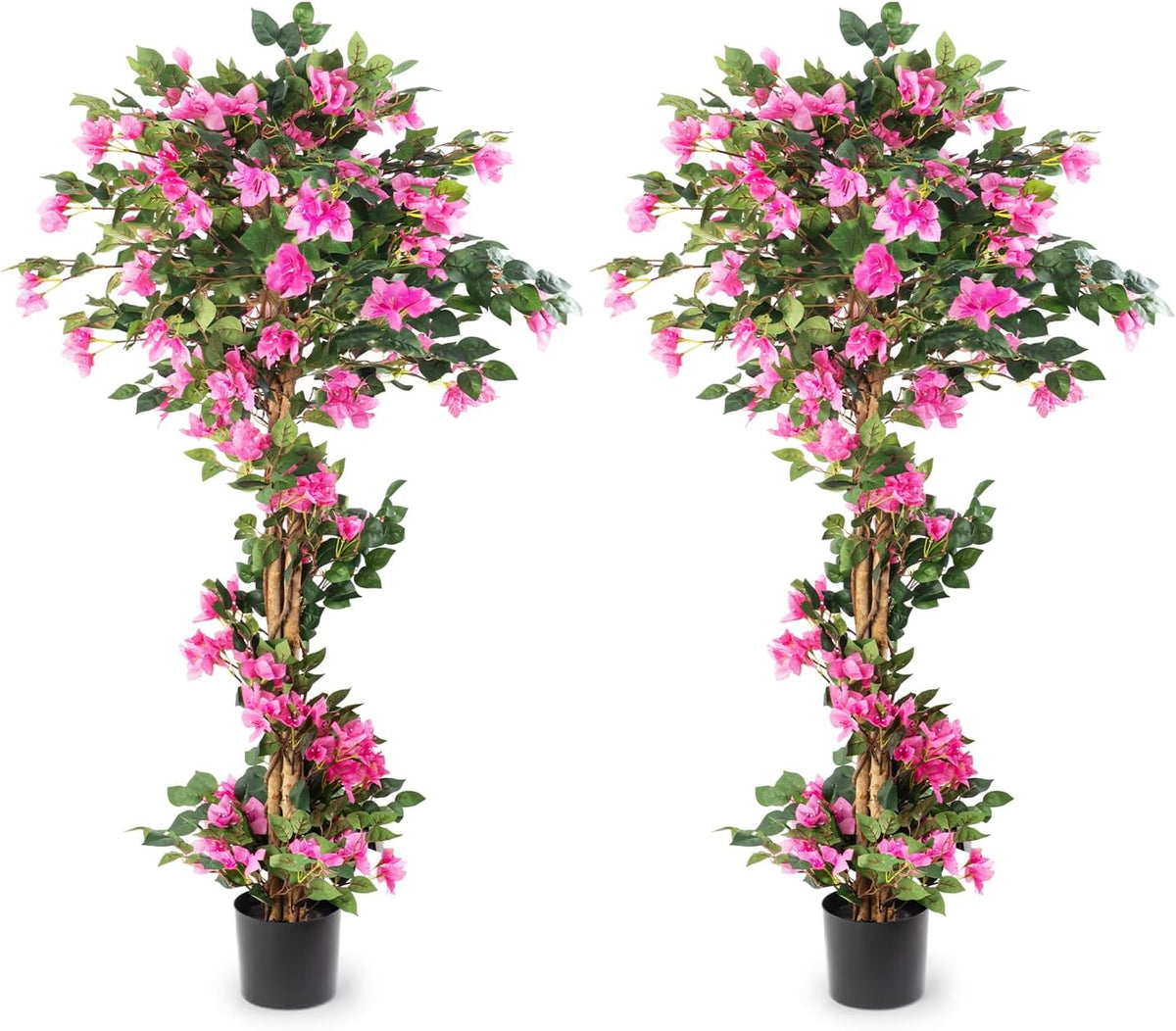 3FT Artificial Bougainvillea Tree with Lush Pink Flowers, Faux Potted Fake Plant, UV Resistant Artificial Tree for Indoor Outdoor Home Decor, Living Room, Office, Patio, Porch