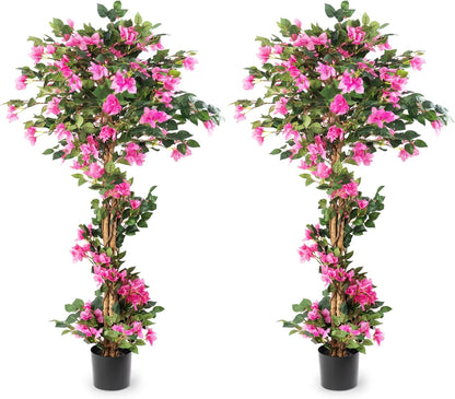 3FT Artificial Bougainvillea Tree with Lush Pink Flowers, Faux Potted Fake Plant, UV Resistant Artificial Tree for Indoor Outdoor Home Decor, Living Room, Office, Patio, Porch