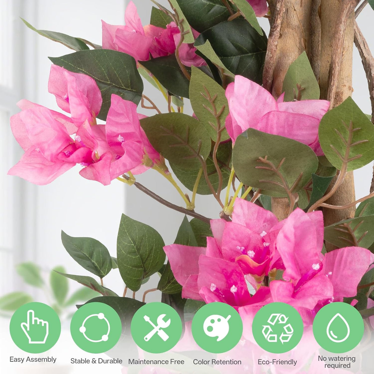 3FT Artificial Bougainvillea Tree with Lush Pink Flowers, Faux Potted Fake Plant, UV Resistant Artificial Tree for Indoor Outdoor Home Decor, Living Room, Office, Patio, Porch