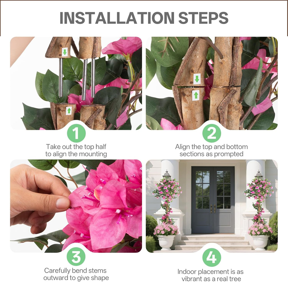 3FT Artificial Bougainvillea Tree with Lush Pink Flowers, Faux Potted Fake Plant, UV Resistant Artificial Tree for Indoor Outdoor Home Decor, Living Room, Office, Patio, Porch