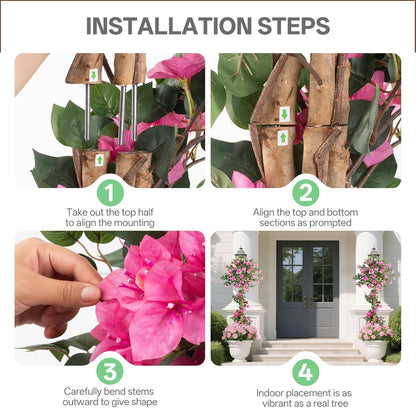 3FT Artificial Bougainvillea Tree with Lush Pink Flowers, Faux Potted Fake Plant, UV Resistant Artificial Tree for Indoor Outdoor Home Decor, Living Room, Office, Patio, Porch