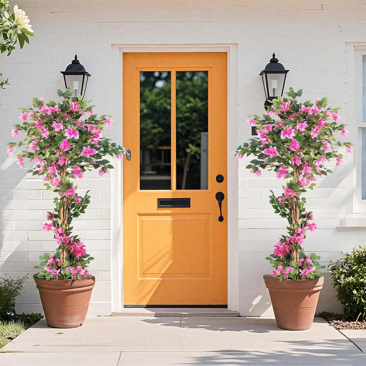 3FT Artificial Bougainvillea Tree with Lush Pink Flowers, Faux Potted Fake Plant, UV Resistant Artificial Tree for Indoor Outdoor Home Decor, Living Room, Office, Patio, Porch