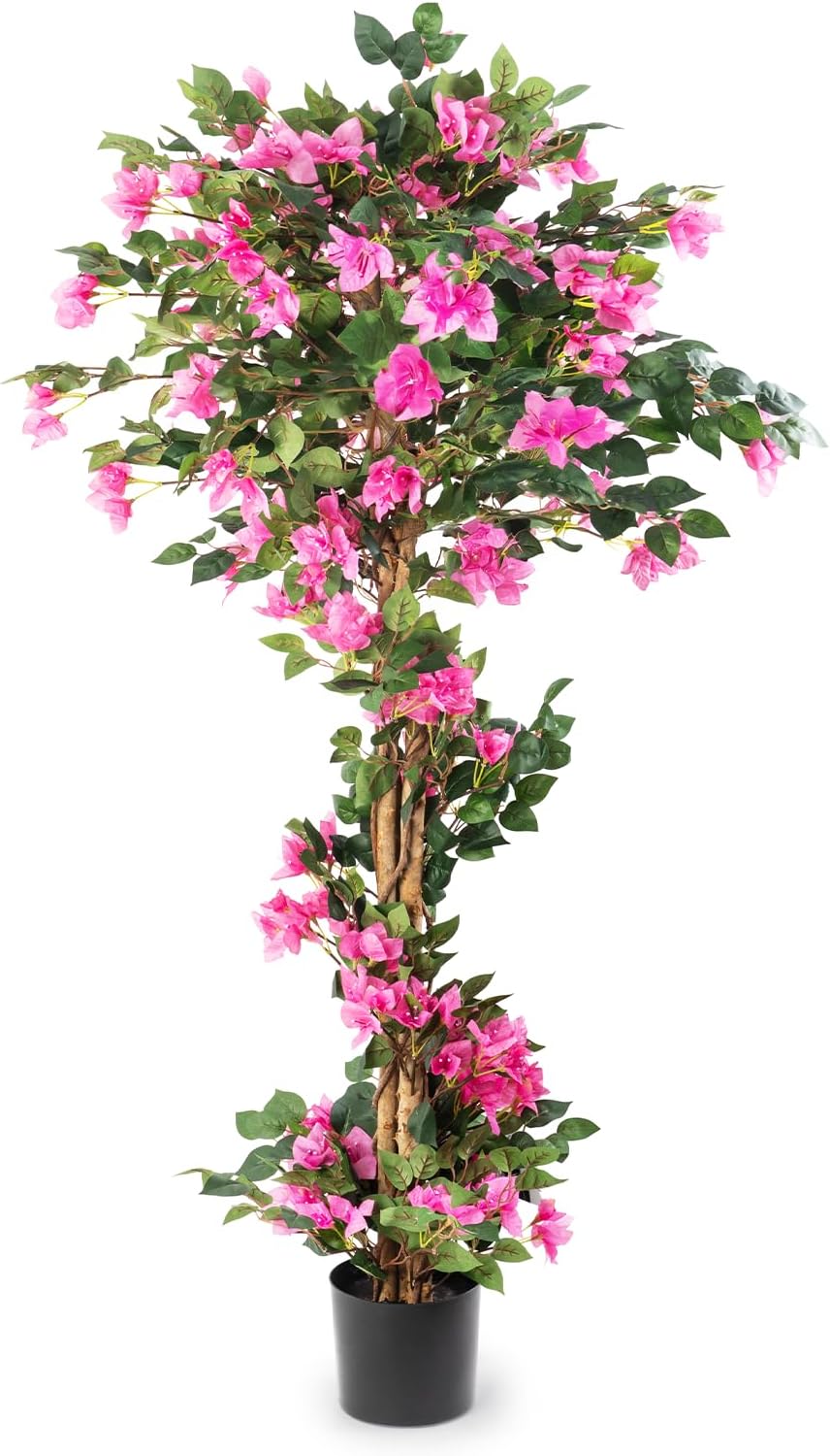 3FT Artificial Bougainvillea Tree with Lush Pink Flowers, Faux Potted Fake Plant, UV Resistant Artificial Tree for Indoor Outdoor Home Decor, Living Room, Office, Patio, Porch