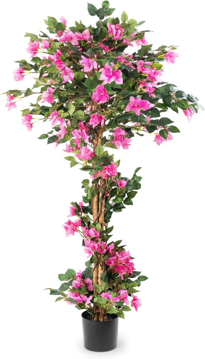 3FT Artificial Bougainvillea Tree with Lush Pink Flowers, Faux Potted Fake Plant, UV Resistant Artificial Tree for Indoor Outdoor Home Decor, Living Room, Office, Patio, Porch