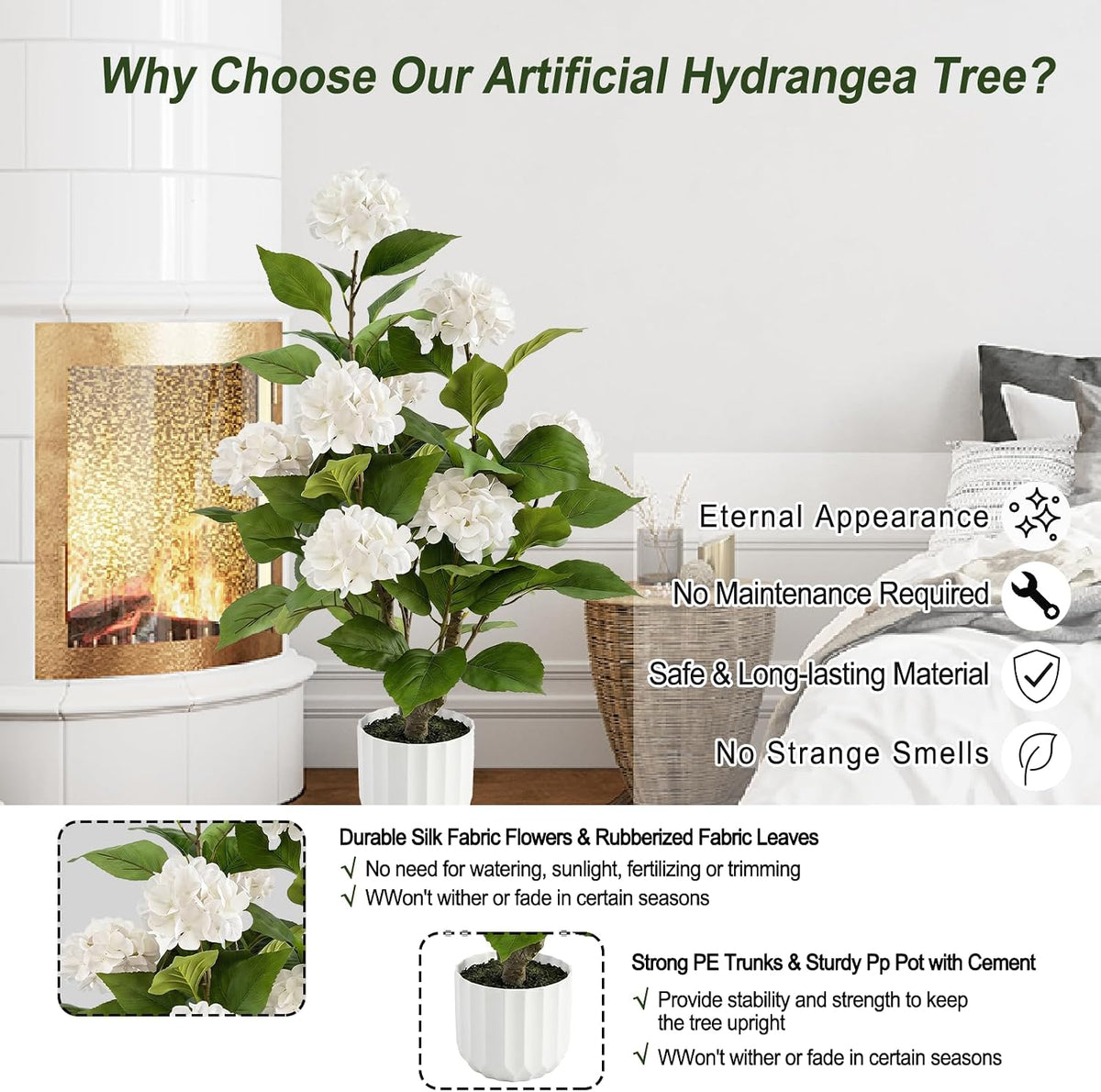 3FT Artificial Bougainvillea Tree with Lush Pink Flowers, Faux Potted Fake Plant, UV Resistant Artificial Tree for Indoor Outdoor Home Decor, Living Room, Office, Patio, Porch