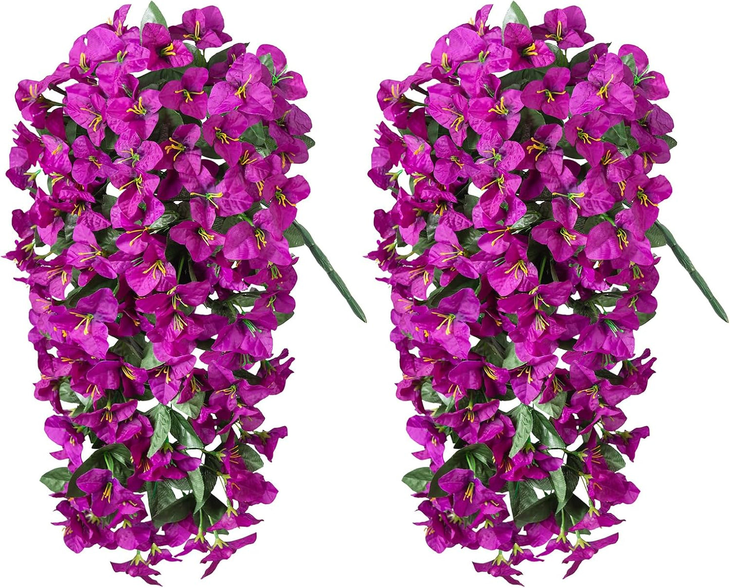 INXUGAO 2 pcs Artificial Faux Bougainvillea Flowers Plants for Outdoor Outside Summer Decoration, Fake Silk UV Resistant Long Trailing Vines for Front Door Porch Planter Balcony (Double Lotus)