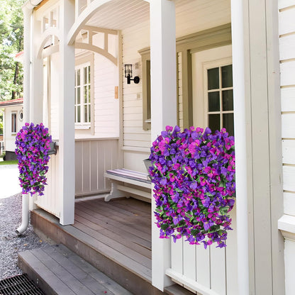 INXUGAO 2 pcs Artificial Faux Bougainvillea Flowers Plants for Outdoor Outside Summer Decoration, Fake Silk UV Resistant Long Trailing Vines for Front Door Porch Planter Balcony (Double Lotus)