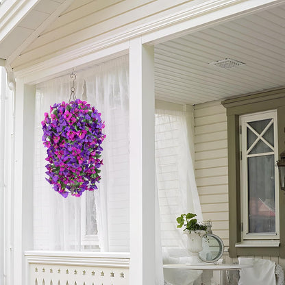 INXUGAO 2 pcs Artificial Faux Bougainvillea Flowers Plants for Outdoor Outside Summer Decoration, Fake Silk UV Resistant Long Trailing Vines for Front Door Porch Planter Balcony (Double Lotus)
