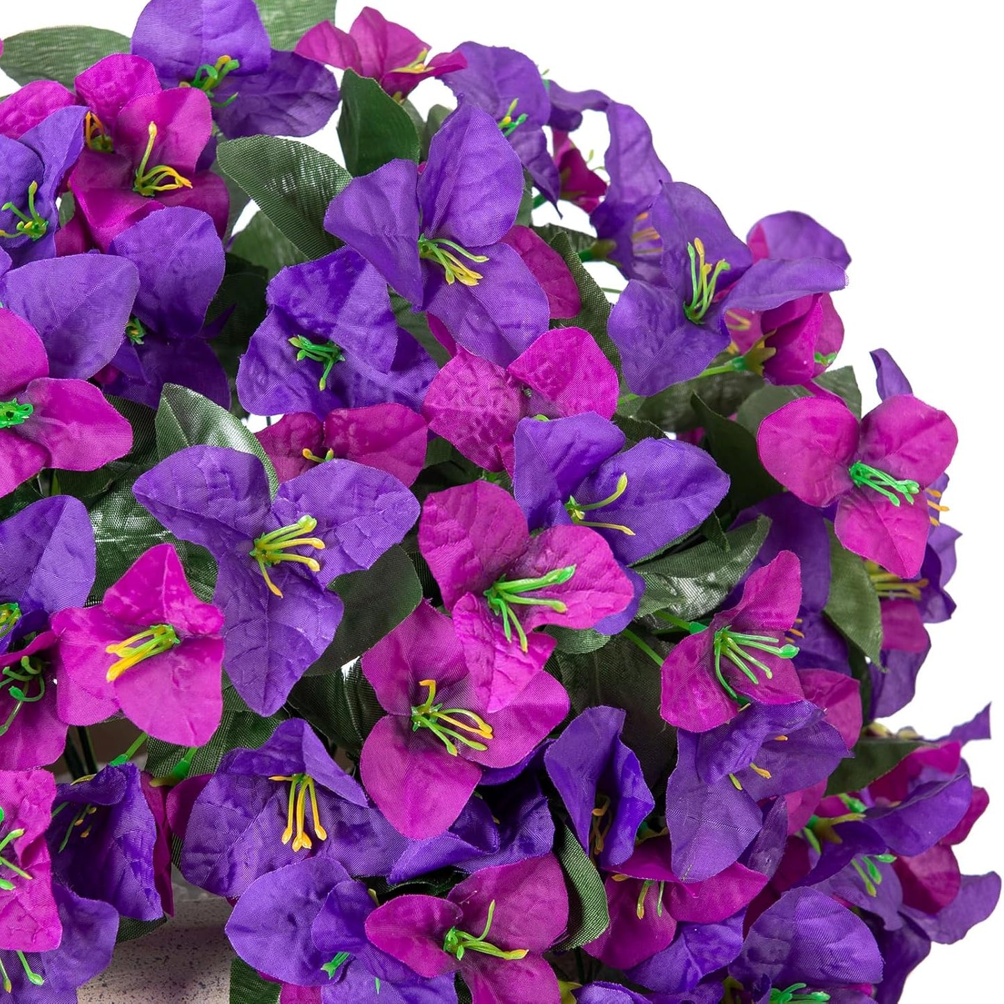 INXUGAO 2 pcs Artificial Faux Bougainvillea Flowers Plants for Outdoor Outside Summer Decoration, Fake Silk UV Resistant Long Trailing Vines for Front Door Porch Planter Balcony (Double Lotus)