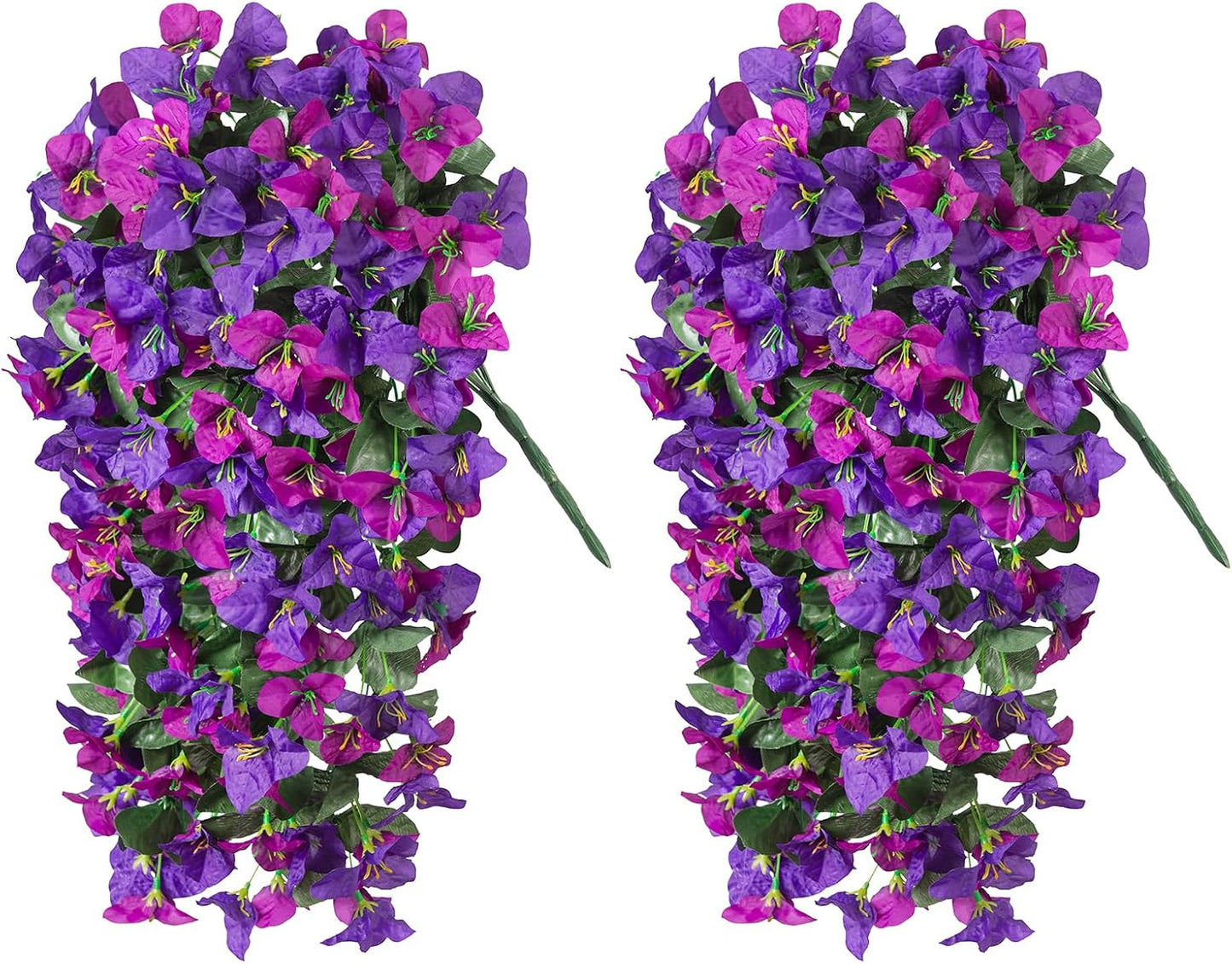 INXUGAO 2 pcs Artificial Faux Bougainvillea Flowers Plants for Outdoor Outside Summer Decoration, Fake Silk UV Resistant Long Trailing Vines for Front Door Porch Planter Balcony (Double Lotus)