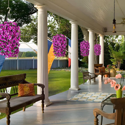 INXUGAO 2 pcs Artificial Faux Bougainvillea Flowers Plants for Outdoor Outside Summer Decoration, Fake Silk UV Resistant Long Trailing Vines for Front Door Porch Planter Balcony (Double Lotus)