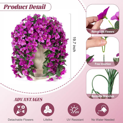 INXUGAO 2 pcs Artificial Faux Bougainvillea Flowers Plants for Outdoor Outside Summer Decoration, Fake Silk UV Resistant Long Trailing Vines for Front Door Porch Planter Balcony (Double Lotus)