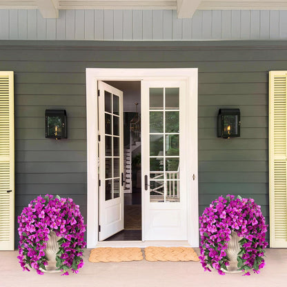 INXUGAO 2 pcs Artificial Faux Bougainvillea Flowers Plants for Outdoor Outside Summer Decoration, Fake Silk UV Resistant Long Trailing Vines for Front Door Porch Planter Balcony (Double Lotus)