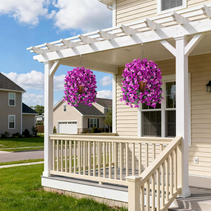 INXUGAO 2 pcs Artificial Faux Bougainvillea Flowers Plants for Outdoor Outside Summer Decoration, Fake Silk UV Resistant Long Trailing Vines for Front Door Porch Planter Balcony (Double Lotus)