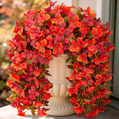 INXUGAO 2 pcs Artificial Faux Bougainvillea Flowers Plants for Outdoor Outside Summer Decoration, Fake Silk UV Resistant Long Trailing Vines for Front Door Porch Planter Balcony (Double Lotus)