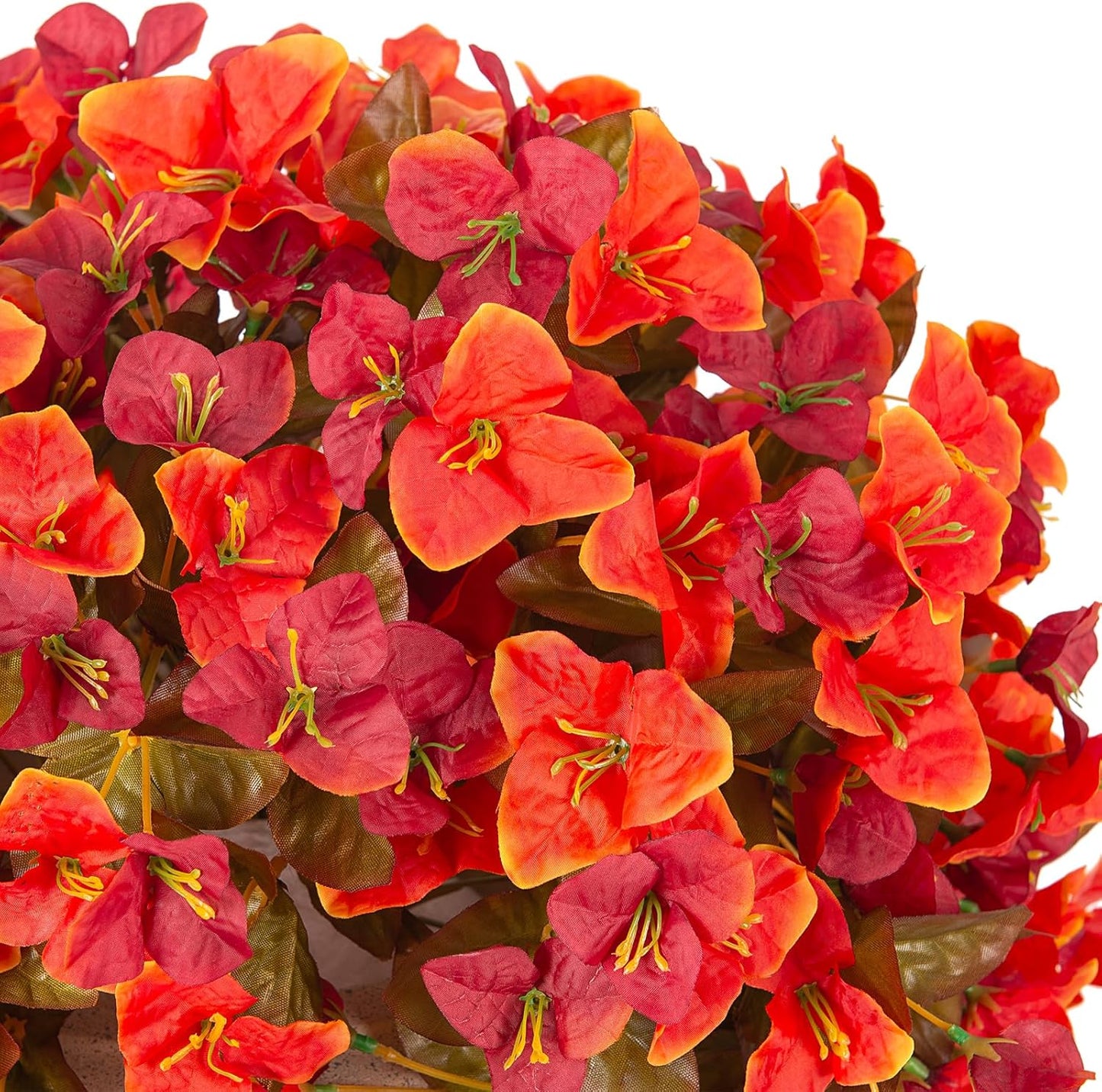 INXUGAO 2 pcs Artificial Faux Bougainvillea Flowers Plants for Outdoor Outside Summer Decoration, Fake Silk UV Resistant Long Trailing Vines for Front Door Porch Planter Balcony (Double Lotus)