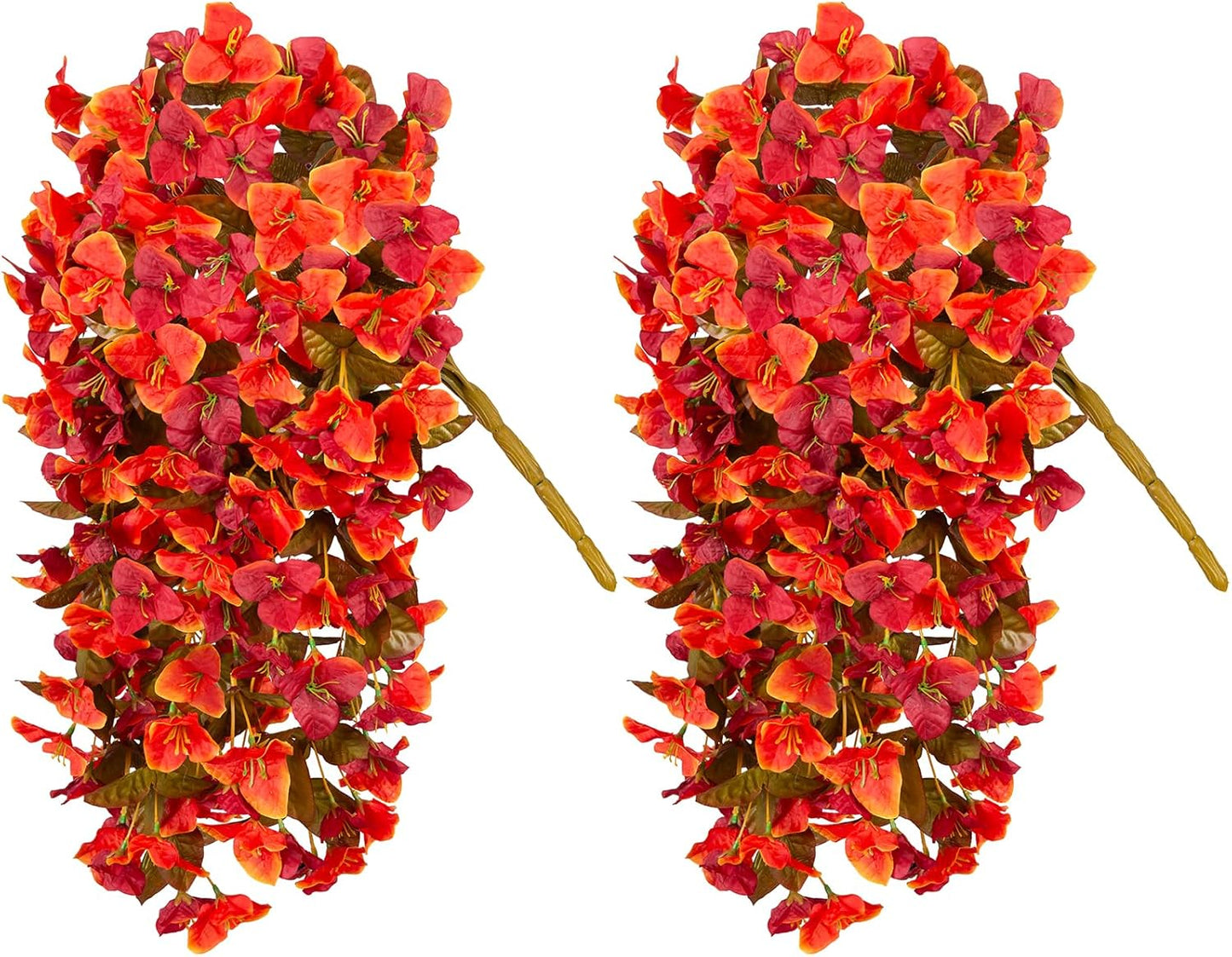 INXUGAO 2 pcs Artificial Faux Bougainvillea Flowers Plants for Outdoor Outside Summer Decoration, Fake Silk UV Resistant Long Trailing Vines for Front Door Porch Planter Balcony (Double Lotus)