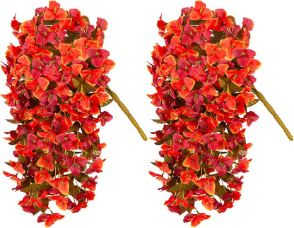 INXUGAO 2 pcs Artificial Faux Bougainvillea Flowers Plants for Outdoor Outside Summer Decoration, Fake Silk UV Resistant Long Trailing Vines for Front Door Porch Planter Balcony (Double Lotus)