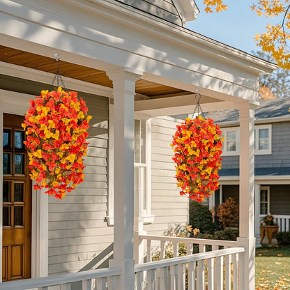 INXUGAO 2 pcs Artificial Faux Bougainvillea Flowers Plants for Outdoor Outside Summer Decoration, Fake Silk UV Resistant Long Trailing Vines for Front Door Porch Planter Balcony (Double Lotus)