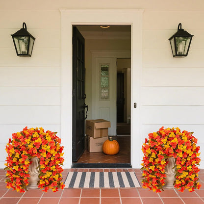 INXUGAO 2 pcs Artificial Faux Bougainvillea Flowers Plants for Outdoor Outside Summer Decoration, Fake Silk UV Resistant Long Trailing Vines for Front Door Porch Planter Balcony (Double Lotus)