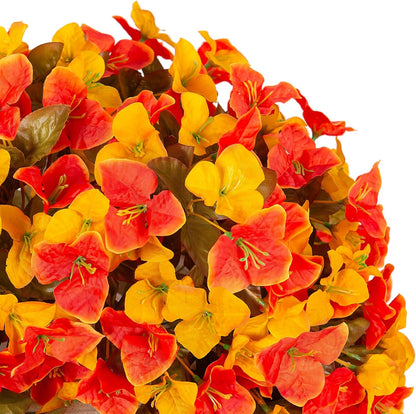 INXUGAO 2 pcs Artificial Faux Bougainvillea Flowers Plants for Outdoor Outside Summer Decoration, Fake Silk UV Resistant Long Trailing Vines for Front Door Porch Planter Balcony (Double Lotus)