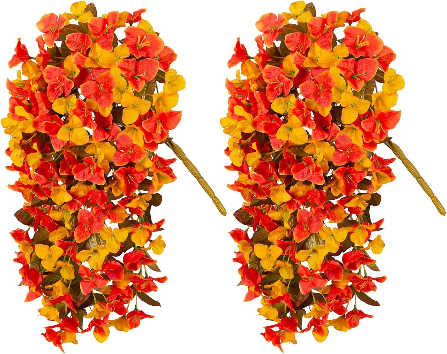 INXUGAO 2 pcs Artificial Faux Bougainvillea Flowers Plants for Outdoor Outside Summer Decoration, Fake Silk UV Resistant Long Trailing Vines for Front Door Porch Planter Balcony (Double Lotus)