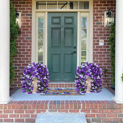 INXUGAO 2 pcs Artificial Faux Bougainvillea Flowers Plants for Outdoor Outside Summer Decoration, Fake Silk UV Resistant Long Trailing Vines for Front Door Porch Planter Balcony (Double Lotus)