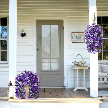 INXUGAO 2 pcs Artificial Faux Bougainvillea Flowers Plants for Outdoor Outside Summer Decoration, Fake Silk UV Resistant Long Trailing Vines for Front Door Porch Planter Balcony (Double Lotus)