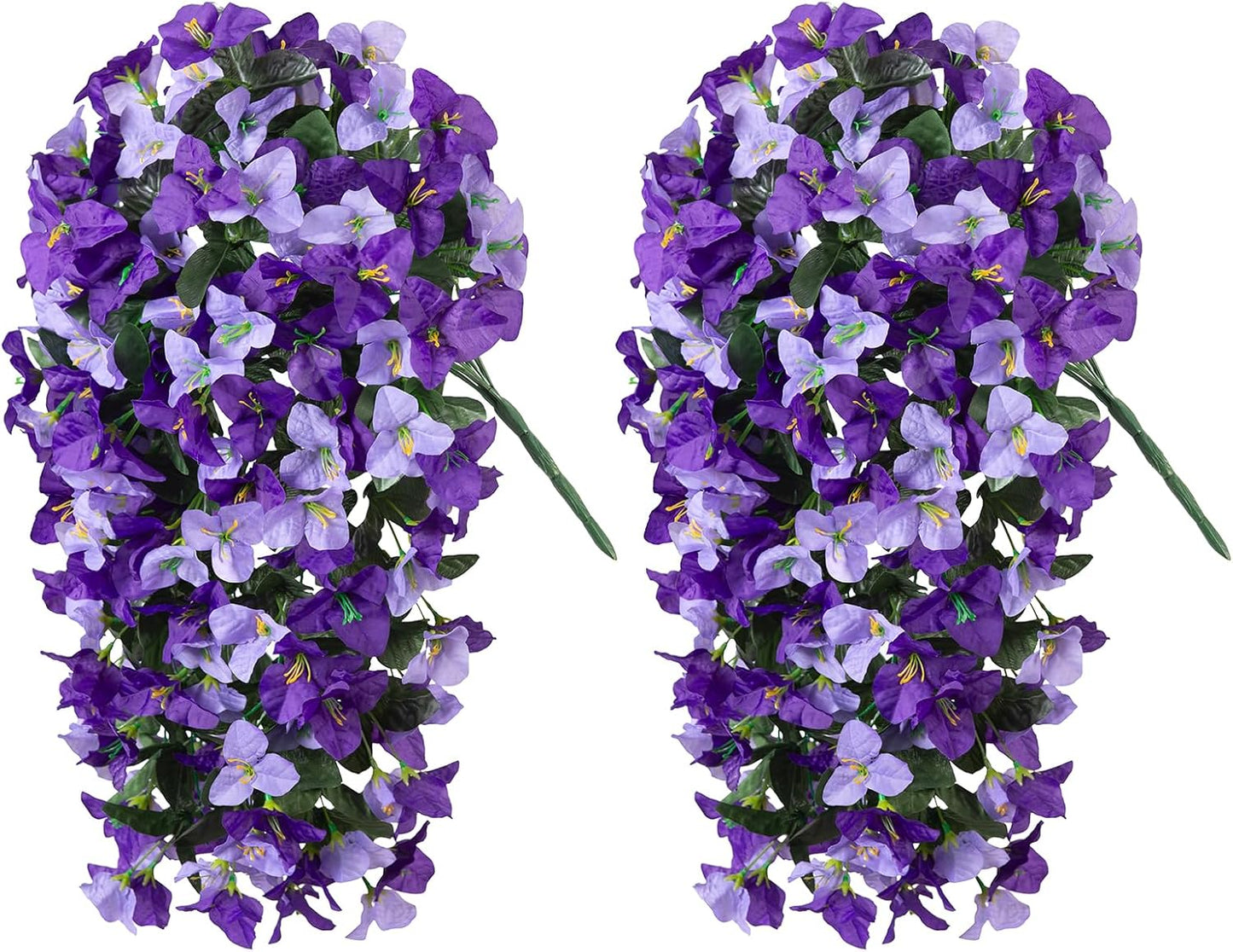 INXUGAO 2 pcs Artificial Faux Bougainvillea Flowers Plants for Outdoor Outside Summer Decoration, Fake Silk UV Resistant Long Trailing Vines for Front Door Porch Planter Balcony (Double Lotus)