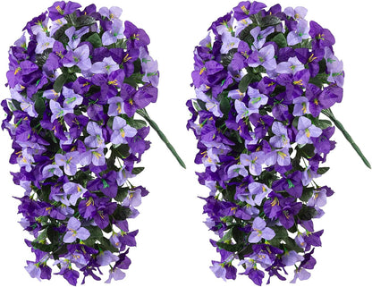 INXUGAO 2 pcs Artificial Faux Bougainvillea Flowers Plants for Outdoor Outside Summer Decoration, Fake Silk UV Resistant Long Trailing Vines for Front Door Porch Planter Balcony (Double Lotus)