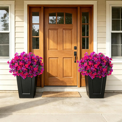 INXUGAO 2 pcs Artificial Faux Bougainvillea Flowers Plants for Outdoor Outside Summer Decoration, Fake Silk UV Resistant Long Trailing Vines for Front Door Porch Planter Balcony (Double Lotus)