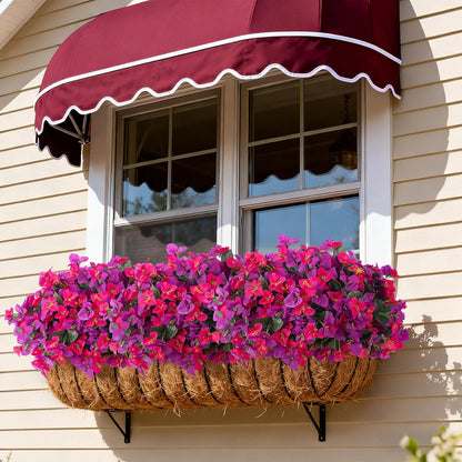 INXUGAO 2 pcs Artificial Faux Bougainvillea Flowers Plants for Outdoor Outside Summer Decoration, Fake Silk UV Resistant Long Trailing Vines for Front Door Porch Planter Balcony (Double Lotus)