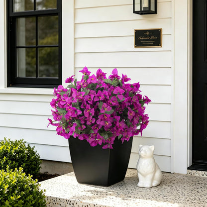 INXUGAO 2 pcs Artificial Faux Bougainvillea Flowers Plants for Outdoor Outside Summer Decoration, Fake Silk UV Resistant Long Trailing Vines for Front Door Porch Planter Balcony (Double Lotus)