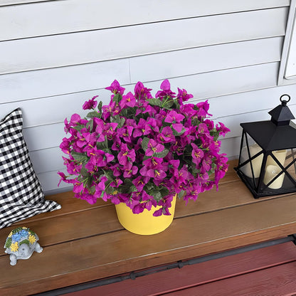 INXUGAO 2 pcs Artificial Faux Bougainvillea Flowers Plants for Outdoor Outside Summer Decoration, Fake Silk UV Resistant Long Trailing Vines for Front Door Porch Planter Balcony (Double Lotus)