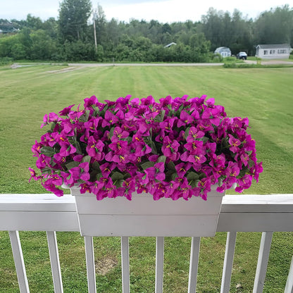 INXUGAO 2 pcs Artificial Faux Bougainvillea Flowers Plants for Outdoor Outside Summer Decoration, Fake Silk UV Resistant Long Trailing Vines for Front Door Porch Planter Balcony (Double Lotus)