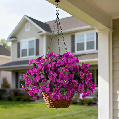 INXUGAO 2 pcs Artificial Faux Bougainvillea Flowers Plants for Outdoor Outside Summer Decoration, Fake Silk UV Resistant Long Trailing Vines for Front Door Porch Planter Balcony (Double Lotus)